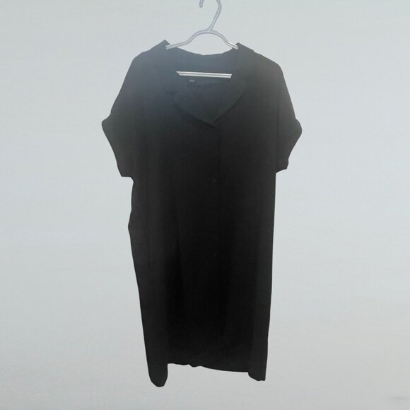 Frank & Oak Black Button Down Midi Shirt Dress Caftan Crinkle Minimalist L - Picture 4 of 8